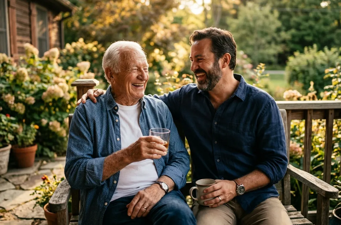 Father and adult child sharing stories