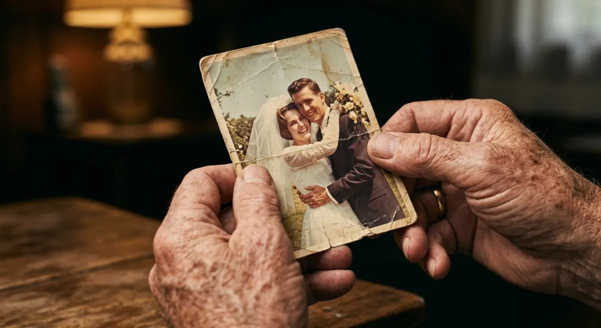 Hands holding an old photograph